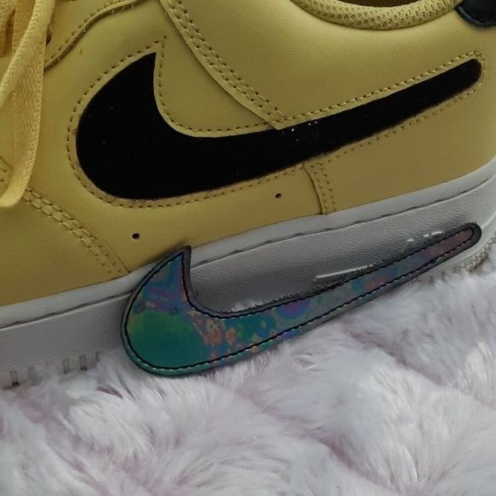 Nike Air Force 1 Yellow Neon Removable Swish Low Top Mens Sneakers Size 8.5 - Picture 9 of 16
